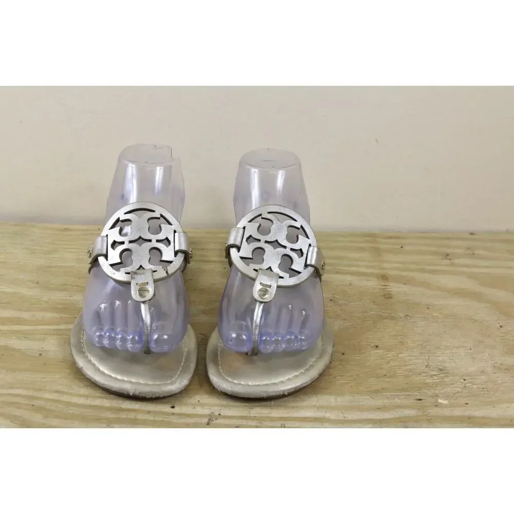 Tory Burch Sandals 7M Gold Leather Miller Logo Thong Shoes Flats